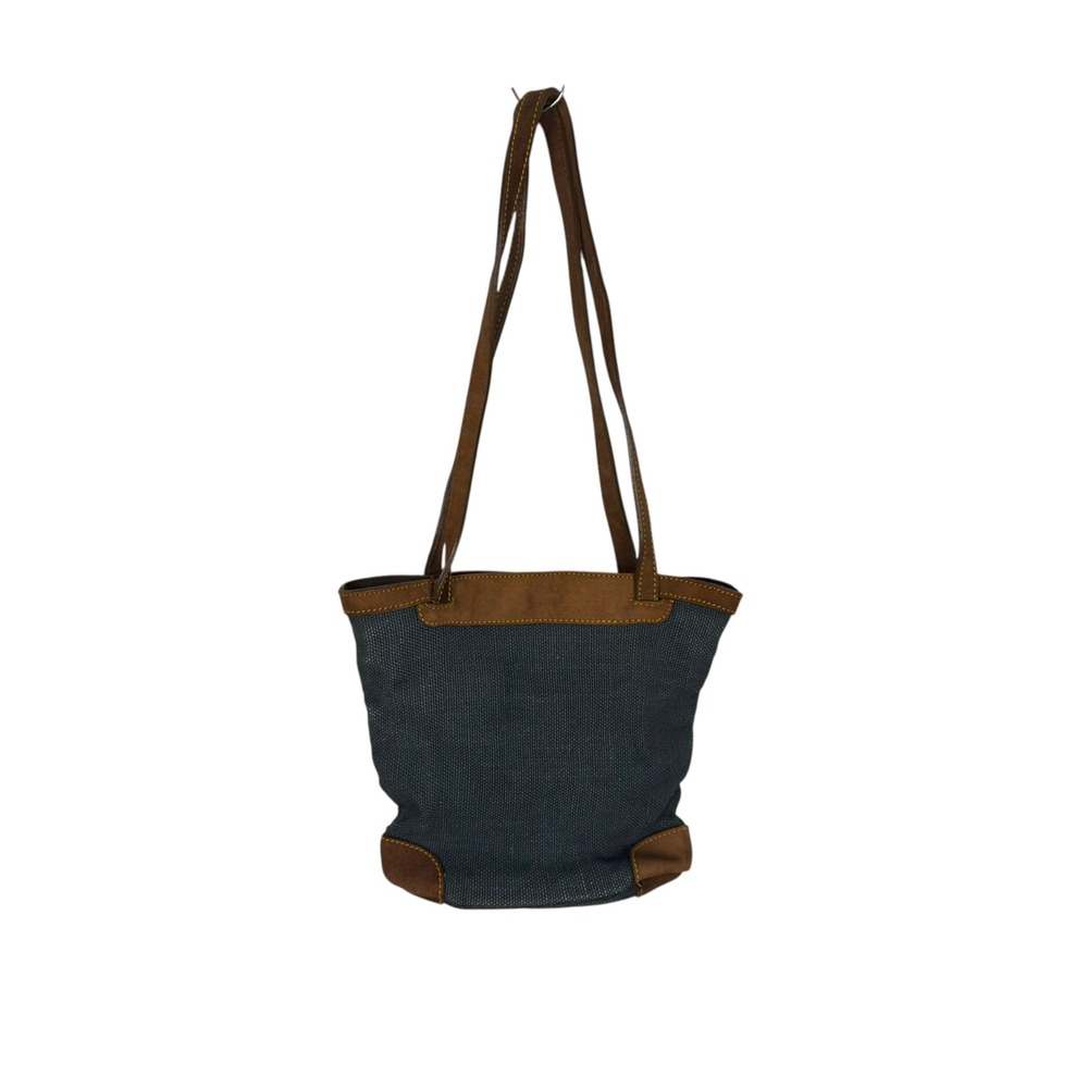 Tommy Bahama Shoulder Bag Navy Blue Woven Canvas Suede Trim Coastal Boho Tote - Picture 2 of 8